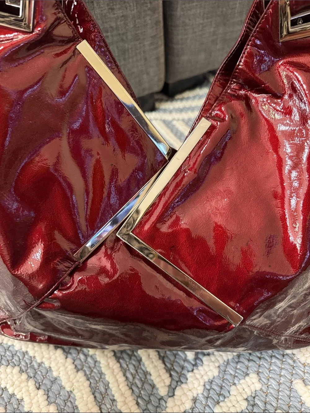 Rare Kooba Oversized Y2K Metallic Cherry Patent Hobo Indie Sleaze Statement Bag